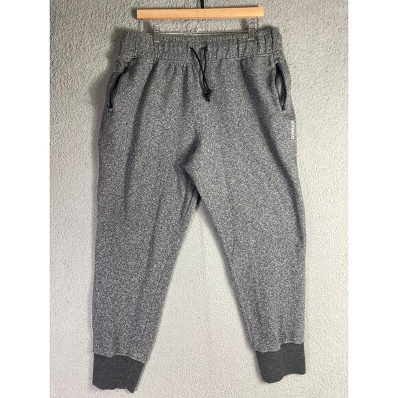 Reebok Men's Jogger Sweatpants XL Gray Black Drawstring Cuffed Ankles - Picture 5 of 12